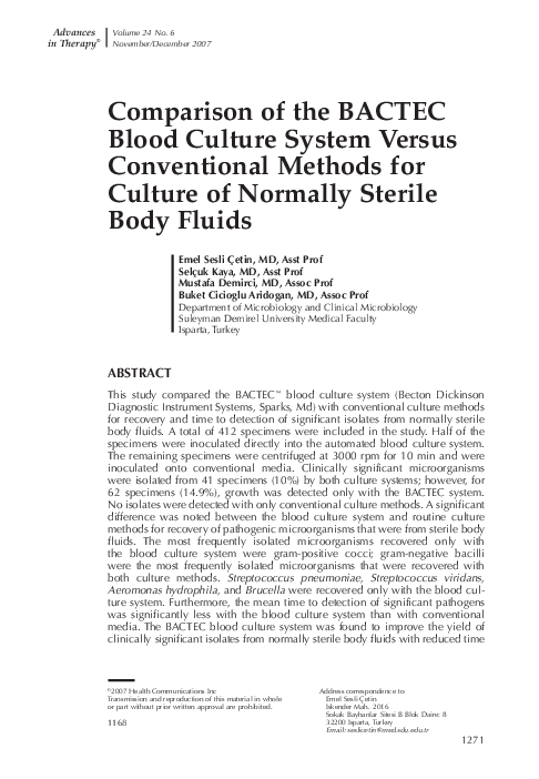 (PDF) Comparison of the BACTEC blood culture system versus conventional ...