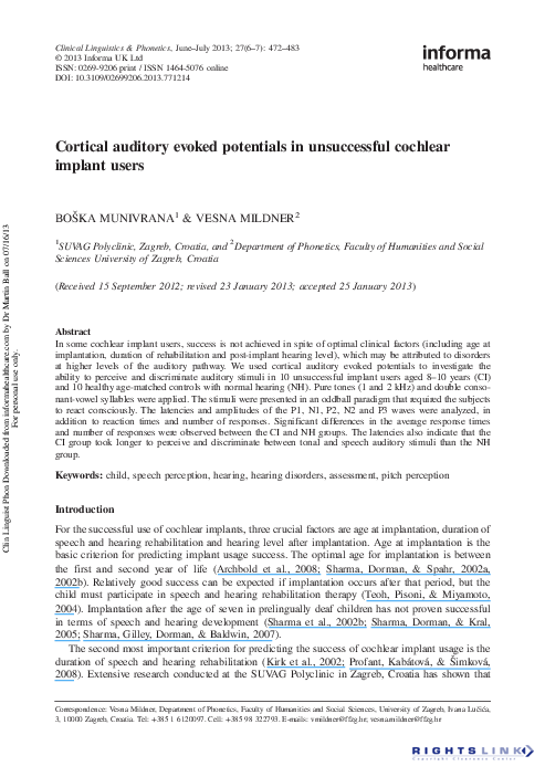 (PDF) Cortical auditory evoked potentials in unsuccessful cochlear ...