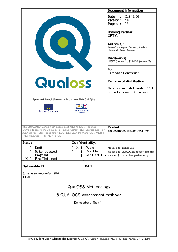 (PDF) QualOSS Methodology & QualOSS Assessment Method
