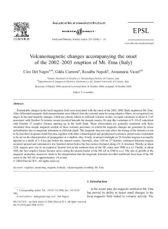 (PDF) Volcanomagnetic changes accompanying the onset of the 2002–2003 ...