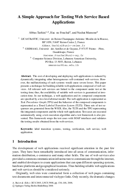 (PDF) A Simple Approach for Testing Web Service Based Applications