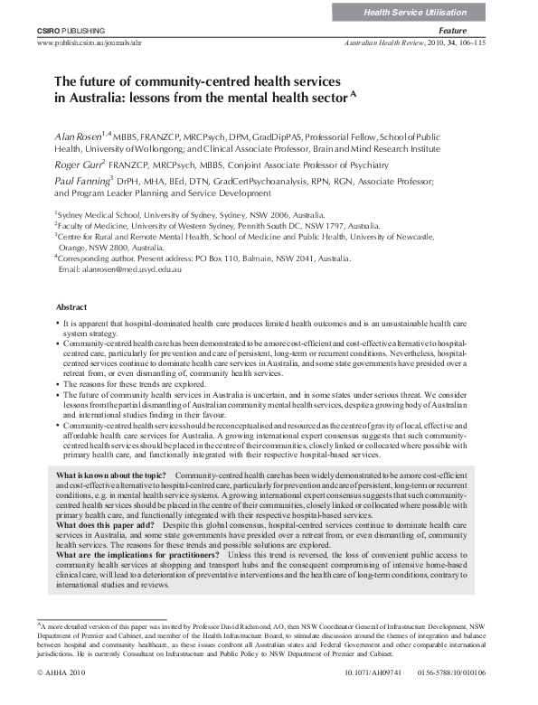 (PDF) The future of community-centred health services in Australia ...