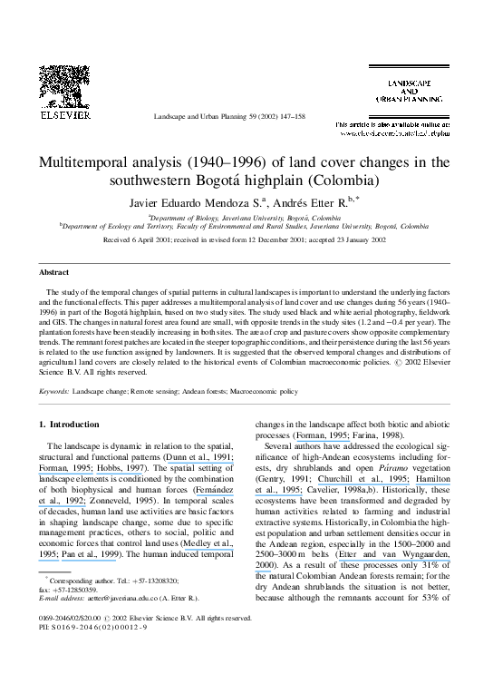 (PDF) Multitemporal analysis (1940–1996) of land cover changes in the ...