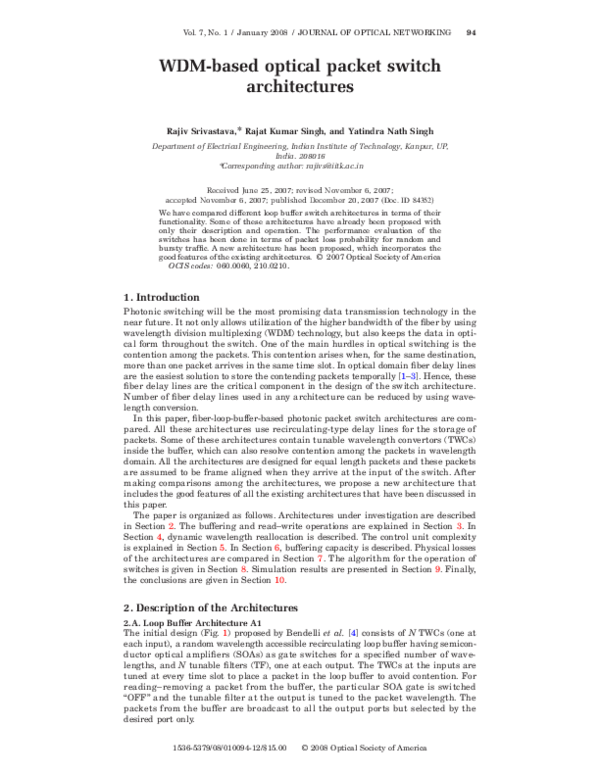 (PDF) WDM-based optical packet switch architectures