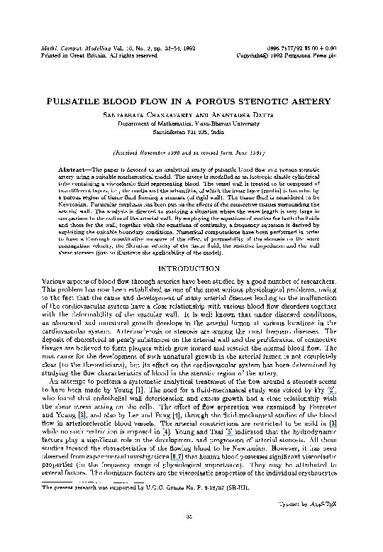 (PDF) Pulsatile blood flow in a porous stenotic artery
