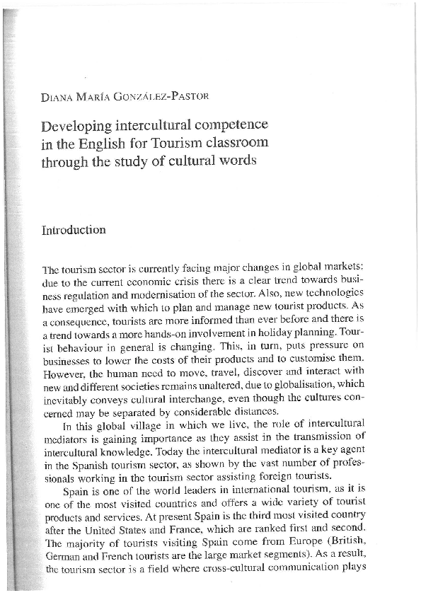 (PDF) Developing intercultural competence in the English for Tourism ...