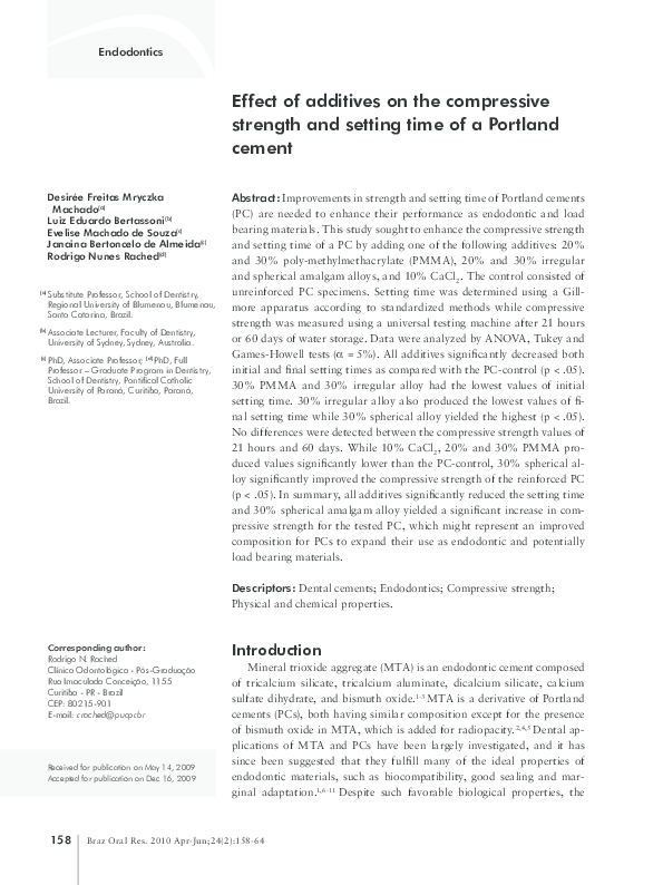 (PDF) Effect of additives on the compressive strength and setting time ...