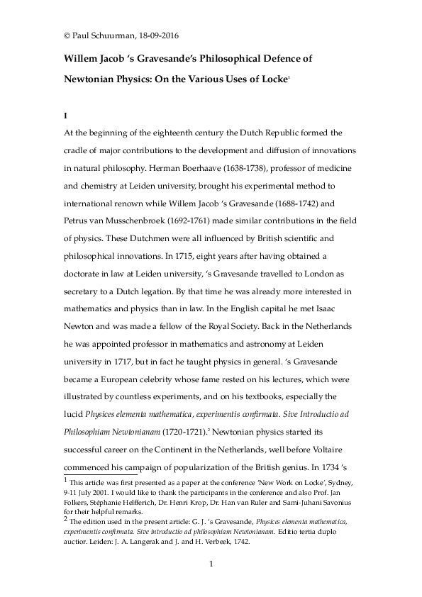 (DOC) ‘Willem Jacob ’s Gravesande’s philosophical defence of Newtonian