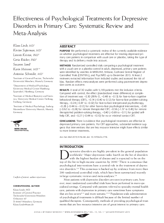(PDF) Effectiveness of psychological treatments for depressive ...