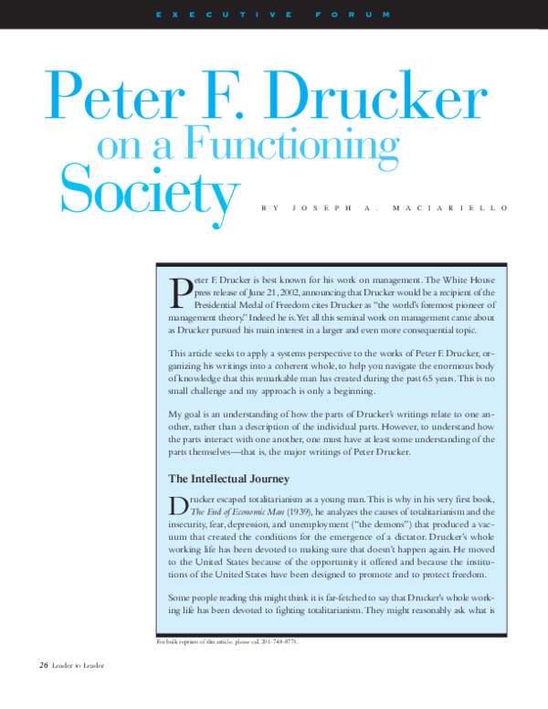 (PDF) Peter F. Drucker on a functioning society