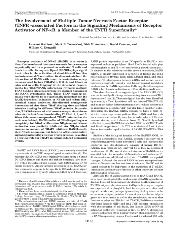 (PDF) The Involvement of Multiple Tumor Necrosis Factor Receptor (TNFR ...