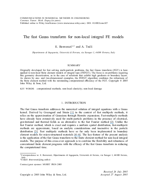 (PDF) The fast Gauss transform for non-local integral FE models