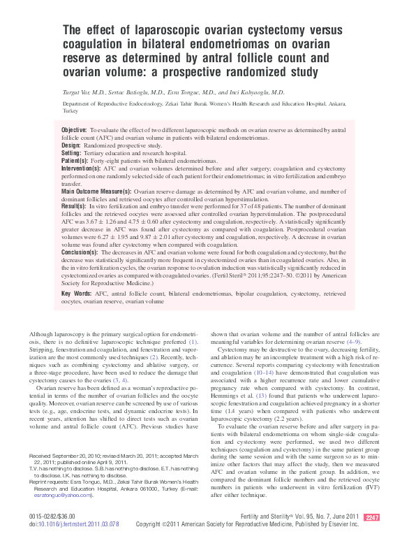 (PDF) The effect of laparoscopic ovarian cystectomy versus coagulation ...