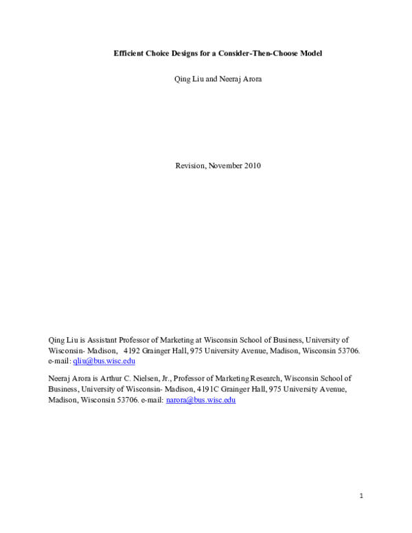 (PDF) Efficient Choice Designs for a Consider-Then-Choose Model