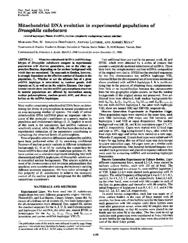 (PDF) Mitochondrial DNA Evolution in Experimental Populations of ...