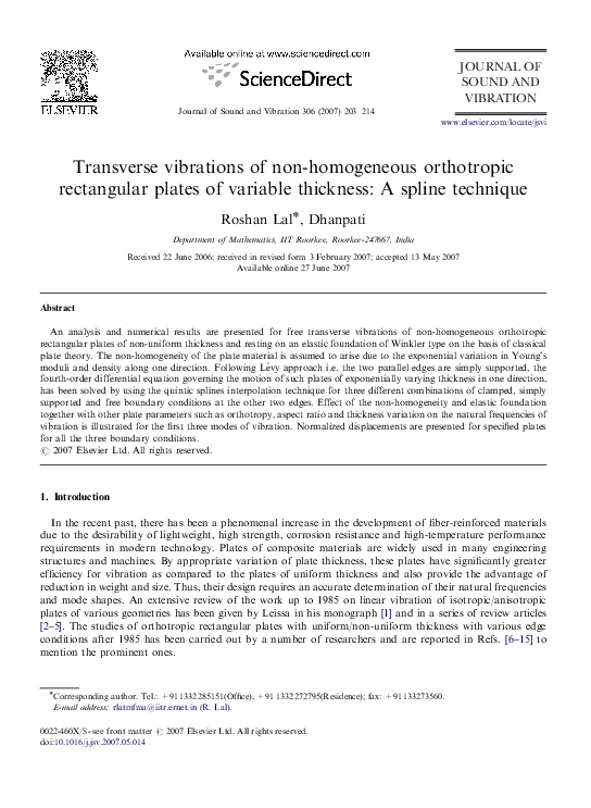 (PDF) Transverse vibrations of non-homogeneous orthotropic rectangular ...