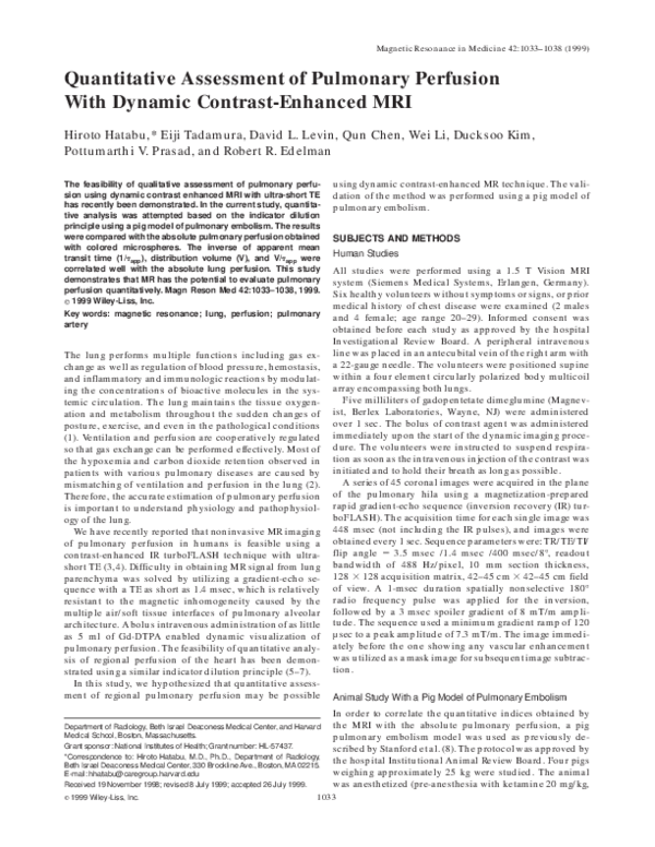 (PDF) Quantitative assessment of pulmonary perfusion with dynamic ...