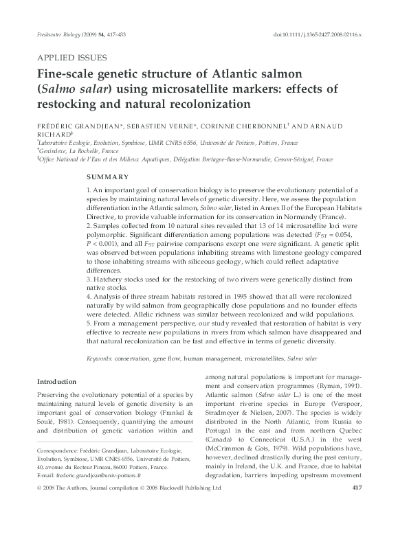(PDF) Fine-scale genetic structure of Atlantic salmon ( Salmo salar ...