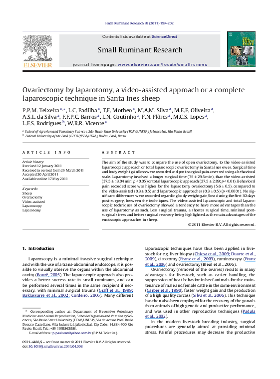 (PDF) Ovariectomy by laparotomy, a video-assisted approach or a ...