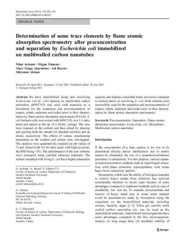 (PDF) Determination of some trace elements by flame atomic absorption