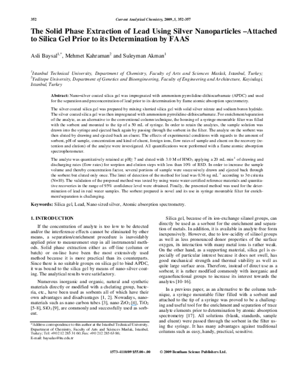 (PDF) The Solid Phase Extraction of Lead Using Silver Nanoparticles ...