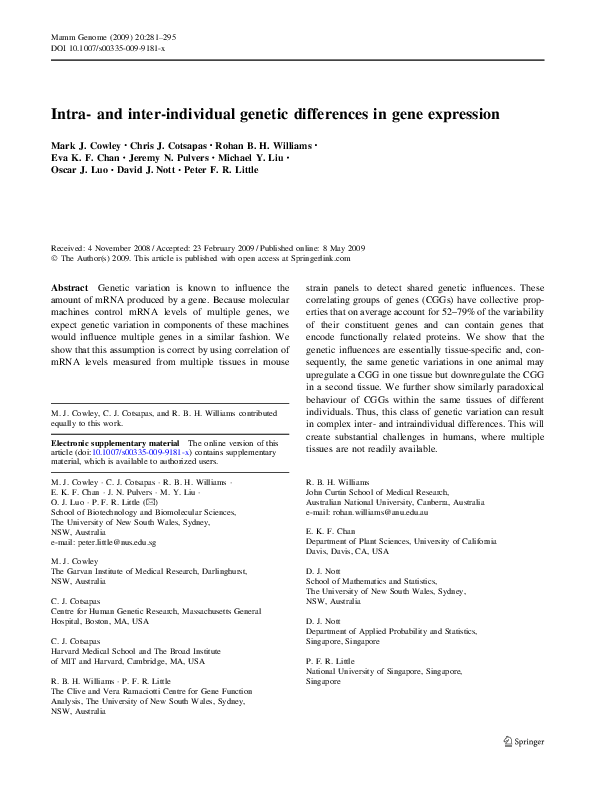 (PDF) Intra- and inter-individual genetic differences in gene expression