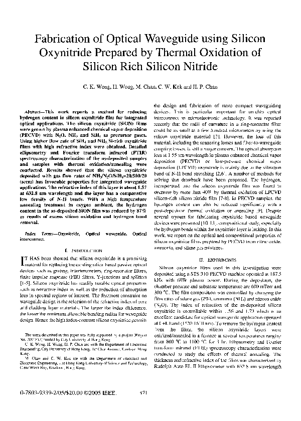 (PDF) Fabrication of Optical Waveguide using Silicon Oxynitride ...
