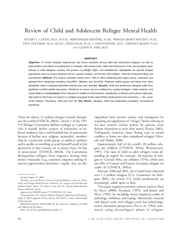 (PDF) Review of Child and Adolescent Refugee Mental Health