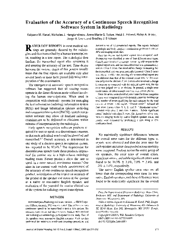 (PDF) Evaluation of the accuracy of a continuous speech recognition ...