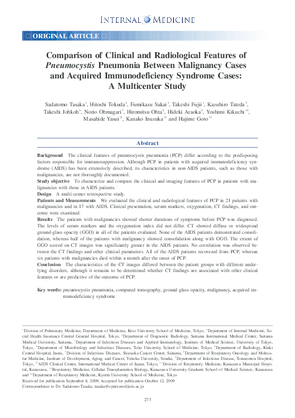 (PDF) Comparison of Clinical and Radiological Features of Pneumocystis ...