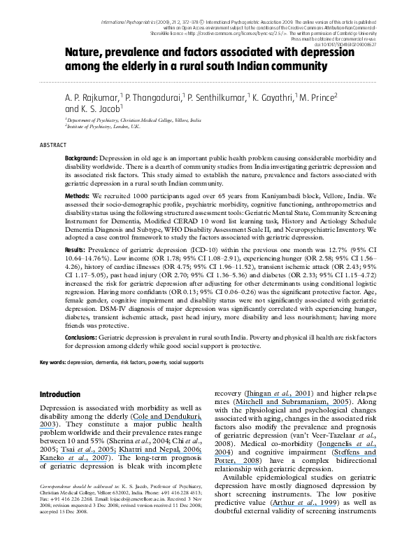 (PDF) Nature, prevalence and factors associated with depression among ...