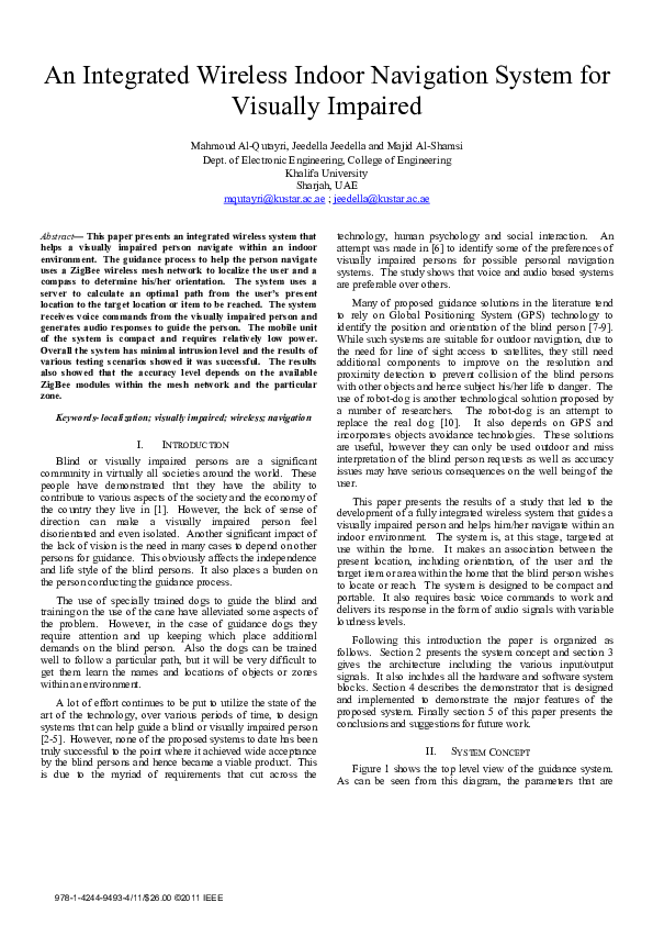 (PDF) An integrated wireless indoor navigation system for visually impaired