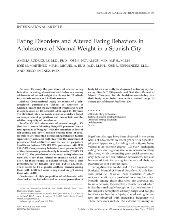 (PDF) Eating disorders and altered eating behaviors in adolescents of ...
