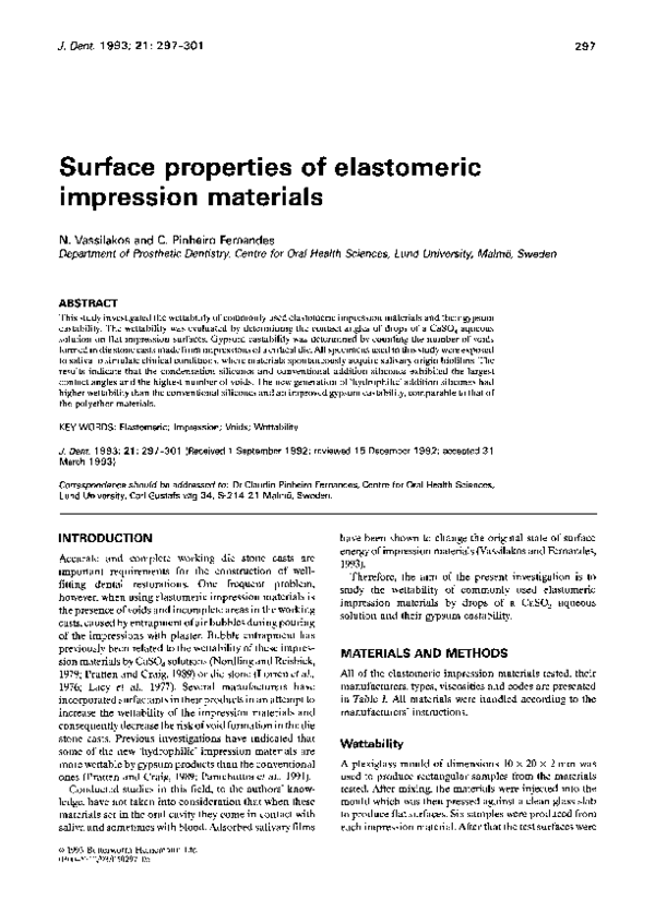 (PDF) Surface properties of elastomeric impression materials Claudio Fernandes Academia.edu