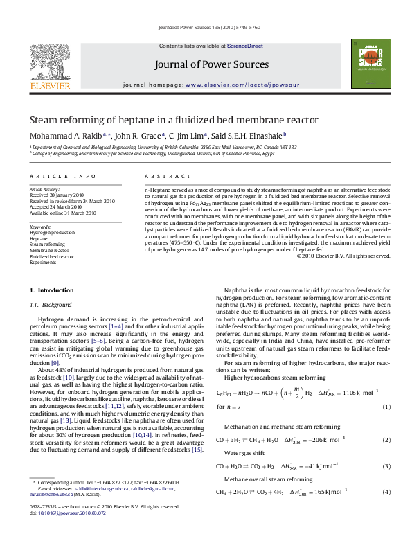 (PDF) Steam reforming of heptane in a fluidized bed membrane reactor