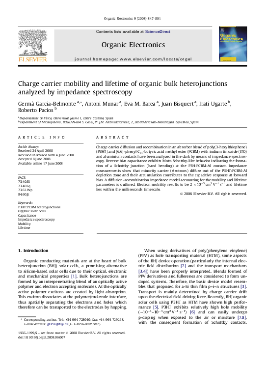 (PDF) Charge carrier mobility and lifetime of organic bulk ...