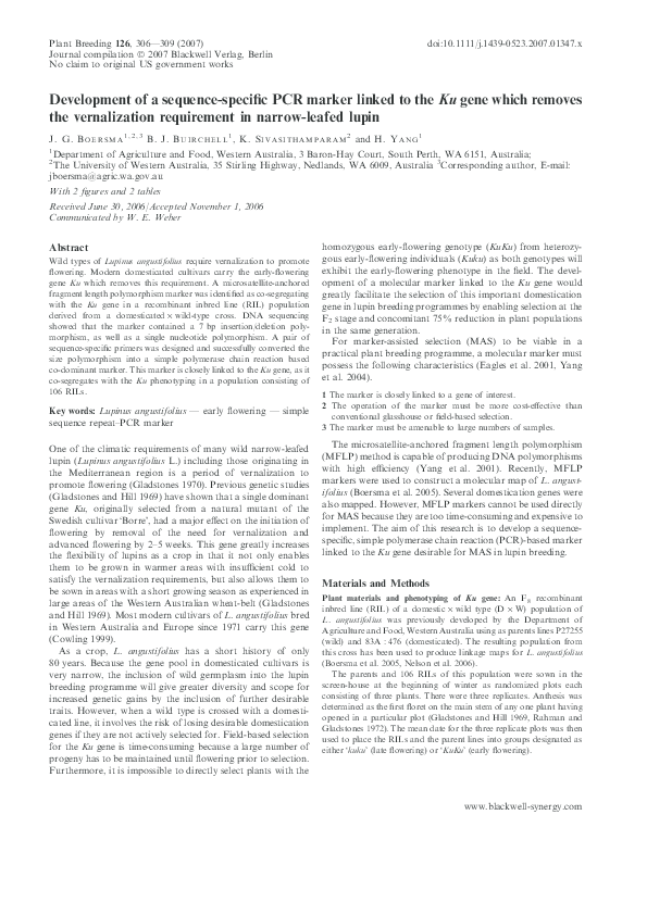  pdf development of a sequence specific pcr marker linked to the gene