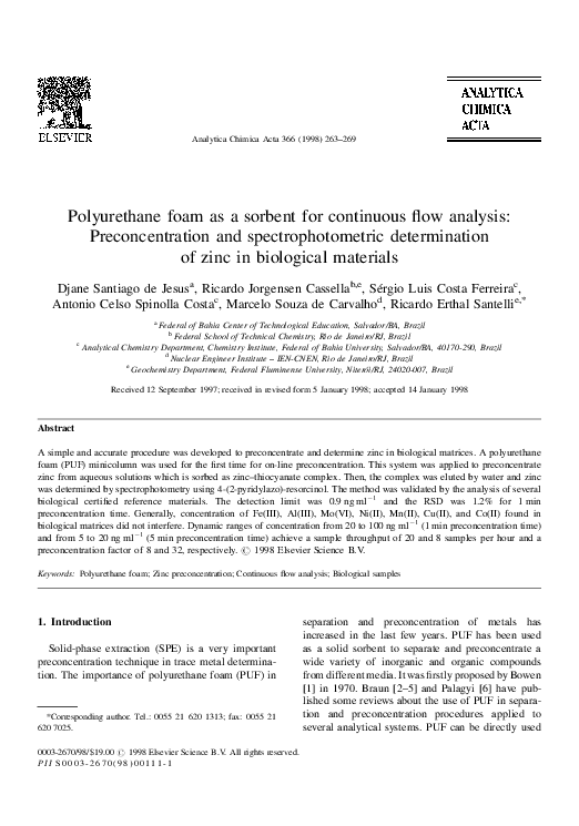 (PDF) Polyurethane foam as a sorbent for continuous flow analysis