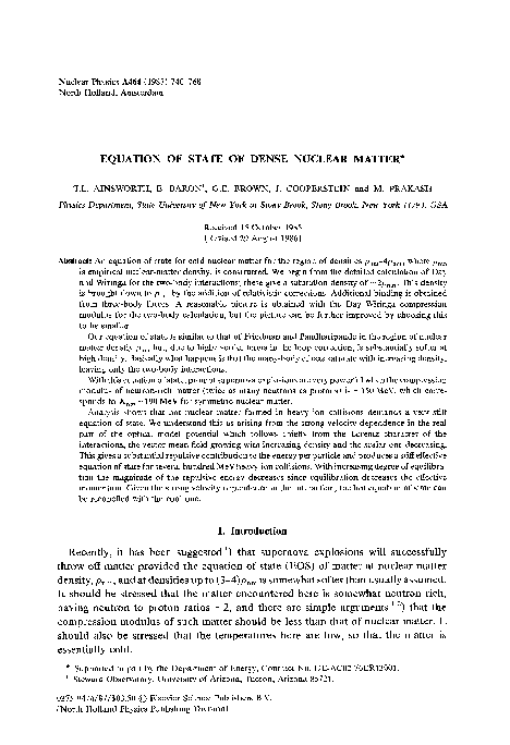 (PDF) Equation of state of dense nuclear matter