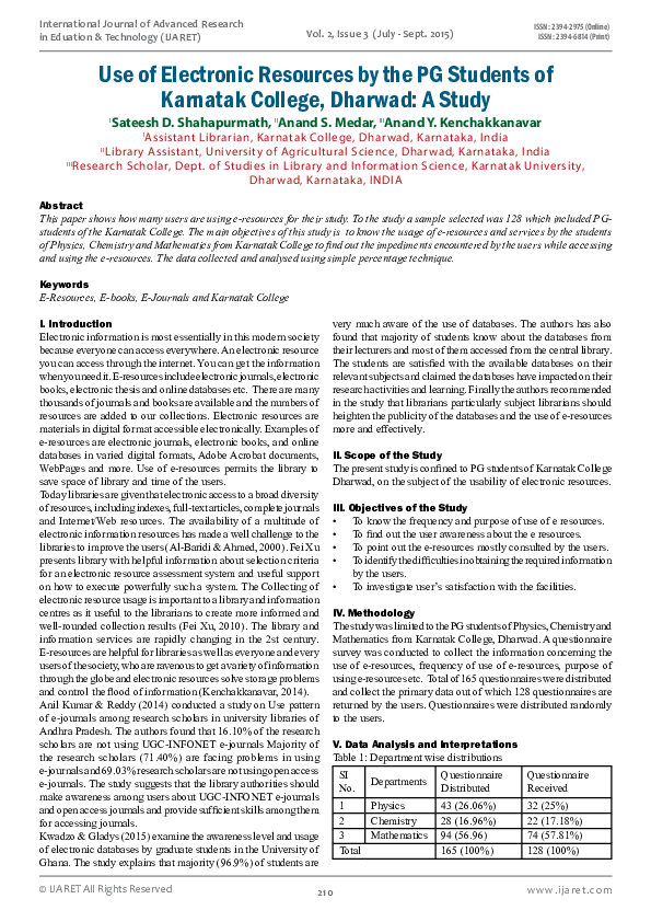 (PDF) Use of Electronic Resources by the PG Students of Karnatak ...