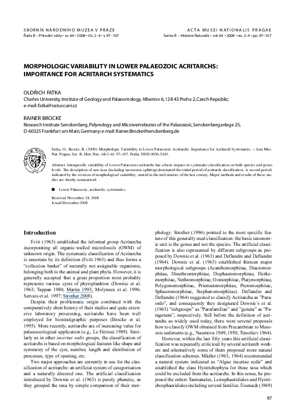 (PDF) Morphologic variability in lower palaeozoic acritarchs