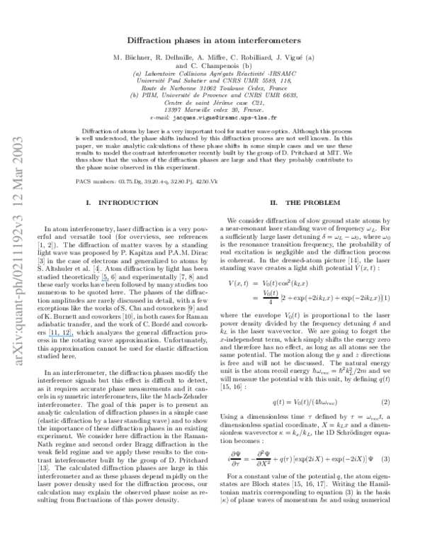 (PDF) Diffraction phases in atom interferometers