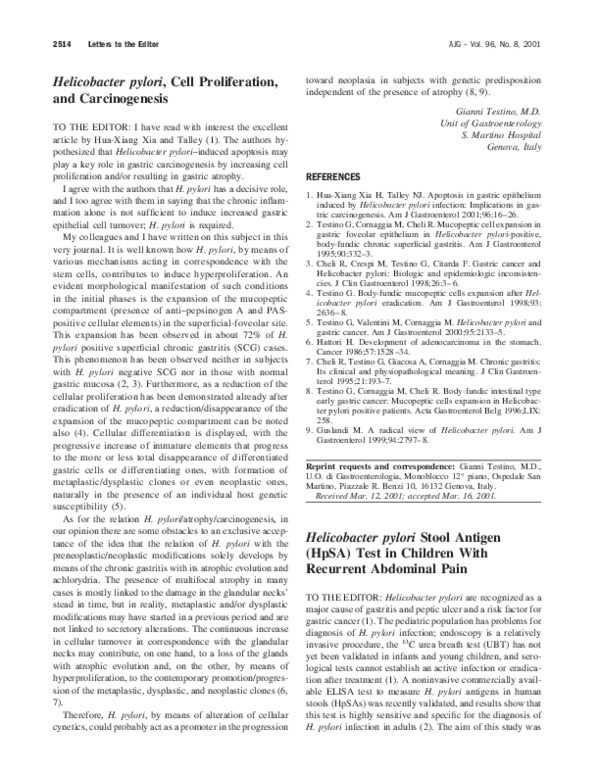 (PDF) Helicobacter pylori stool antigen (HpSA) test in children with
