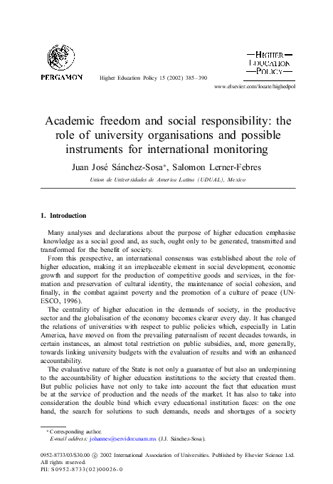 (PDF) Academic freedom and social responsibility: the role of ...
