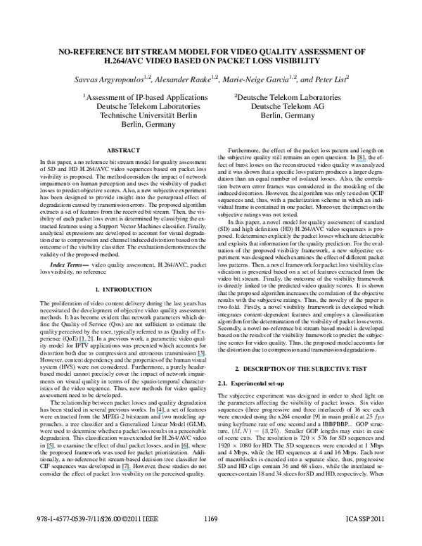 (PDF) No-reference bit stream model for video quality assessment of h ...