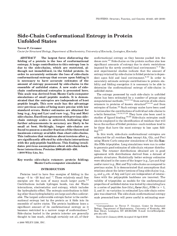 (PDF) Side-chain conformational entropy in protein unfolded states