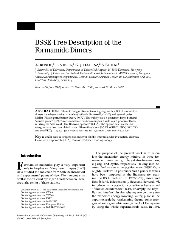 (PDF) BSSE-free description of the formamide dimers