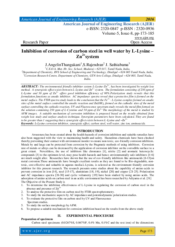 (PDF) Inhibition of corrosion of carbon steel in well water by L-Lysine ...