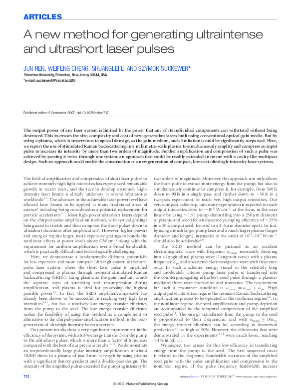 (PDF) A new method for generating ultraintense and ultrashort laser pulses