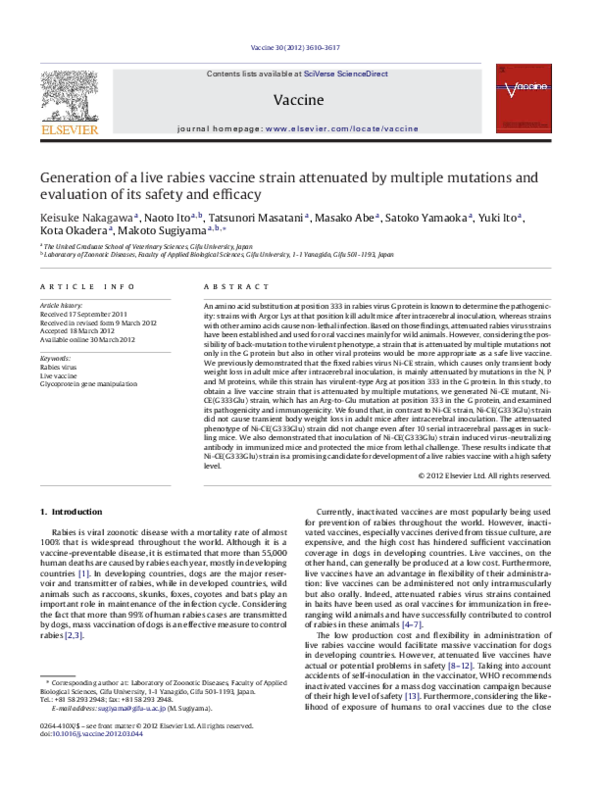 (PDF) Generation of a live rabies vaccine strain attenuated by multiple ...